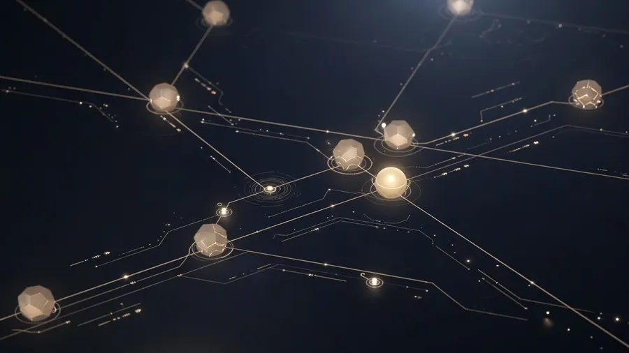 Golden API connection nodes and data flow lines on a dark technical background