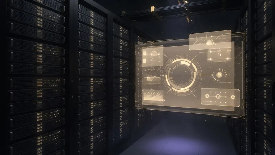 Cloud infrastructure and server monitoring visualization with gold status indicators
