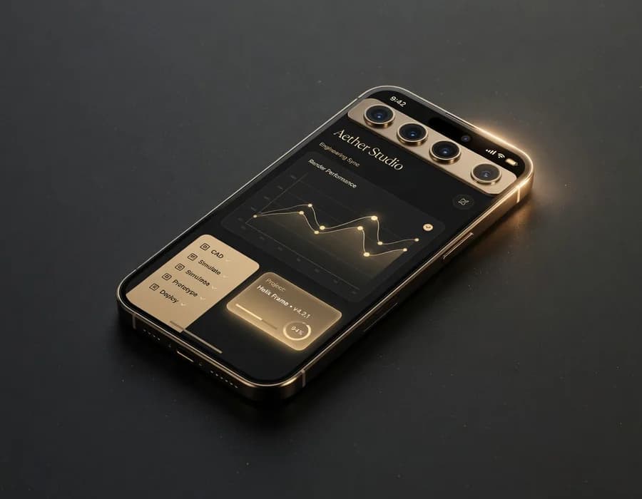 Premium-Smartphone mit App-UI — mobiles Studio-Produkt